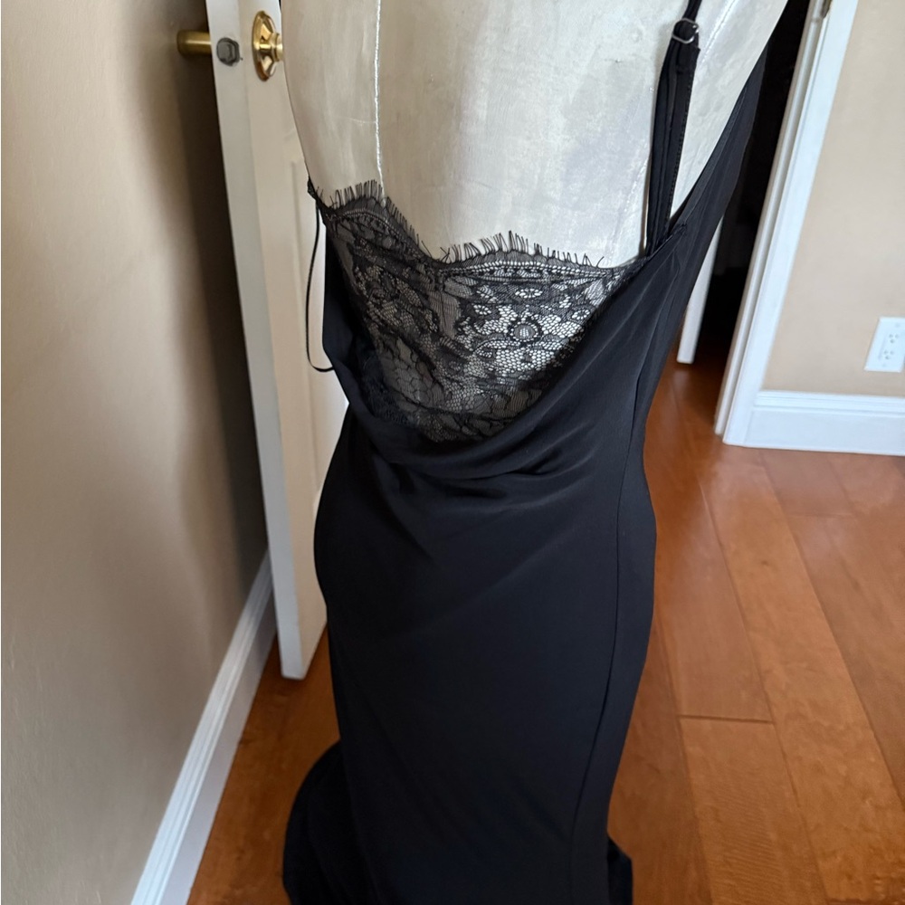 Laundry by Shelli Segal Black Cowl Neck Lace Back Maxi Slip Dress 6 NWOT - Picture 7 of 17